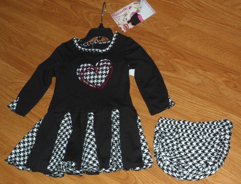 VESTIDO Y BLOOMERS NANNETTE NIÑAS TALLA 18 MESES LENTEJUELAS ROSA PLISADAS NEGRAS NUEVAS CON ETIQUETAS Foto 1 de 1