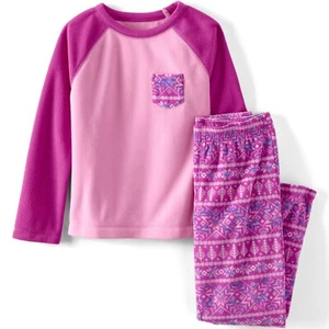 NEW Lands' End Girls Fleece Pajamas Set Pink Long Sleeve Shirt and Pants Size 4 - Picture 1 of 5