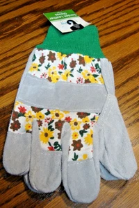 True Living Outdoor Garden Gloves Brown Stars Print Gray Leather One Size 888 - Picture 1 of 2
