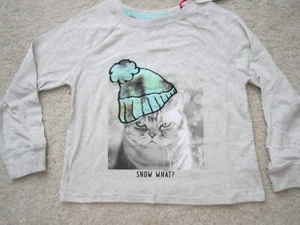Justice Girl's Graphic Tee Top Kitty Cat Raglan Sleeve Size S (7/8) / NWT - Picture 1 of 9