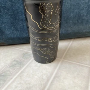 Starbucks Swirl Black Gold Holiday Blend Keramik Travel Tumbler Becher 12 oz Deckel - Bild 1 von 8