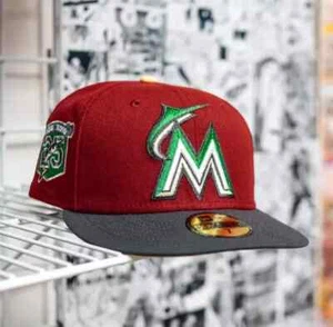NEW ERA MIAMI MARLINS 25TH ANNIVERSARY PALE YELLOW UV-BRICK RED/SLATE GREY - Picture 1 of 1