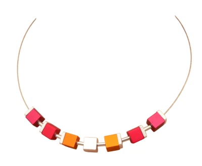 Halsreif Collier Kette Cube Aluminium  Würfel silber orange Rot Beere Rottö 299h - Bild 1 von 4