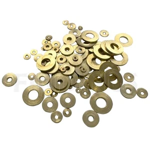 Brass Flat Clock Washers Round hole 100 washer mix Clockmaker Movement Repair - Picture 1 of 2