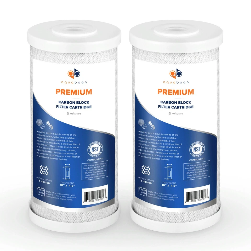2PK Premium Aquaboon Premium 5mic Carbon Block Water Filter Cartridge 10x4.5" - Image 1 of 1