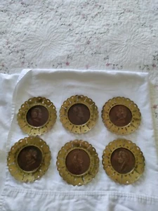 VTG. BRASS WALL PLATE DECORATIONS 6 OLD MUSIC COMPOSERS MADE IN ENGLAND 6" - Picture 1 of 7