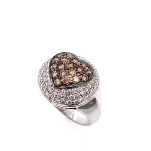 Anillo de cóctel pavimentado de diamantes de oro blanco de 14 K hecho a medida Champaign color elegante pavimentado diamantes - Imagen 1 de 7