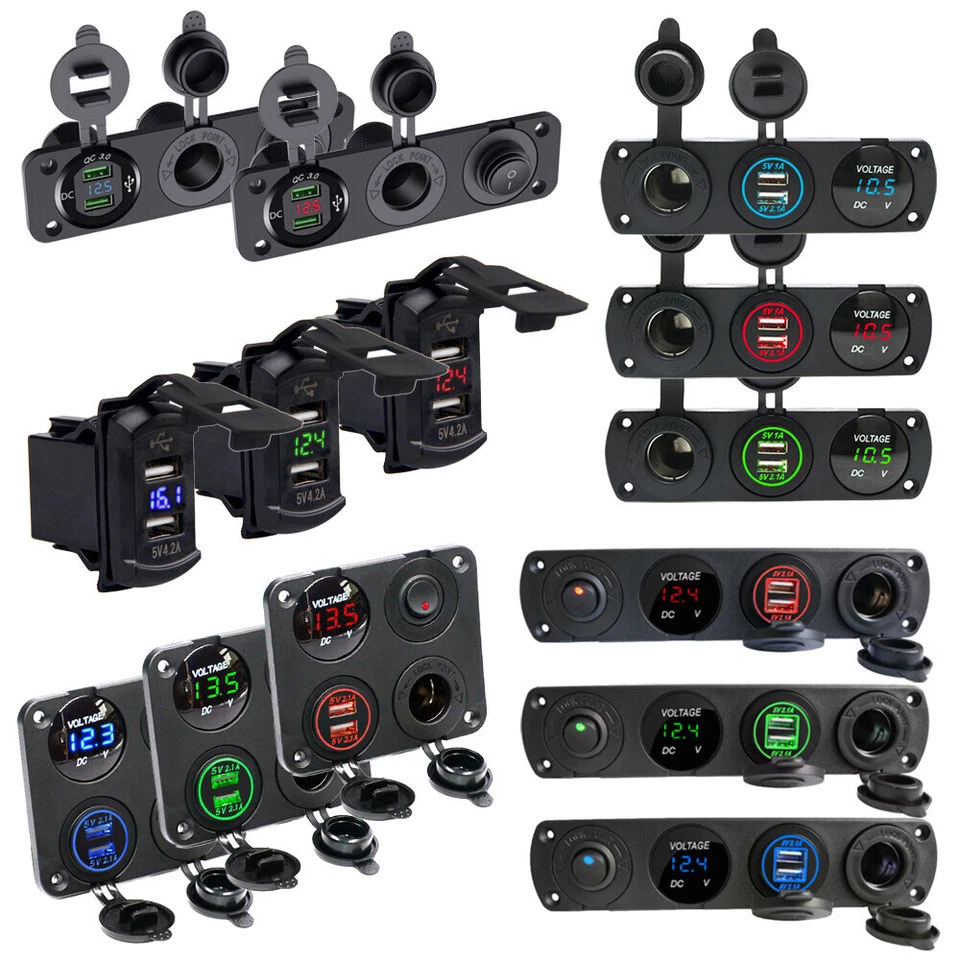 Zigarettenanzünder Auto Boot KFZ Einbau Steckdose USB Ladegerät LED Voltmeter*1 - Bild 1 von 4