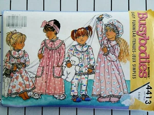 Butterick 4413 girl BusyBodies Nightgown Robe PJ Hat 5-6x pattern Uncut FF 1989 - Picture 1 of 10