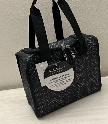 Nicole Miller New York N4684-01L Black/Wht Dashed Line Insulated 11" Lunch Tote