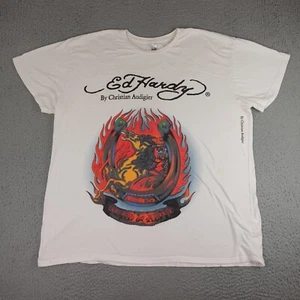 Vintage Ed Hardy Christian Audigier Shirt Mens 4XL White Dead or Live USA Made - Picture 1 of 23