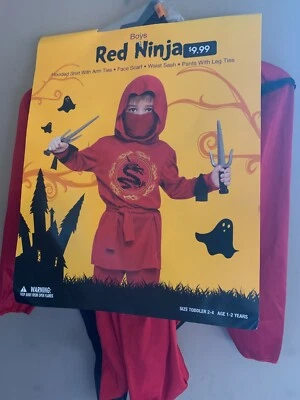 Nuevo con etiquetas Disfraz Halloween Ninja Rojo Talla 1-2 Años Incluye Camisa, Bufanda Pantalones Foto 1 de 4