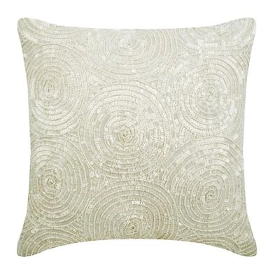 Pillow Cover Ivory 16"x16", Sofa Decor Silk Circles & Dots - Ivory Swirls - Image 1 of 3