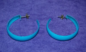 Coppia di orecchini a cerchio vintage azzurro chiaro circa 1-1/2" in diamante - il mio lotto #18D - Foto 1 di 3