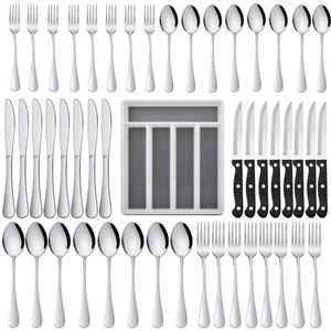49-Piece Silverware Set with Flatware Drawer Organizer, Stainless Steel Cutle... - Picture 1 of 7