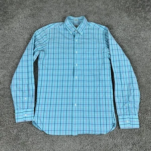 Camicia J Crew con bottoni uomo piccola blu acqua a quadri slim fit manica lunga cotone - Foto 1 di 8
