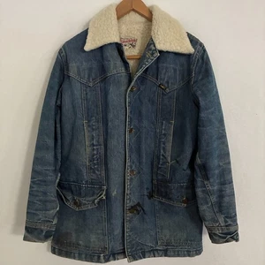 Vtg 70s Lee Storm Rider Sherpa Lined Denim Chore Jacket Fits Mens L Ranch Barn - Picture 1 of 19