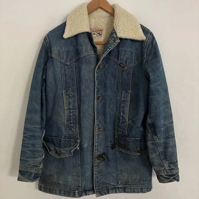 Vtg 70s Lee Storm Rider Sherpa Lined Denim Chore Jacket Fits Mens L Ranch Barn - Image 1 of 4