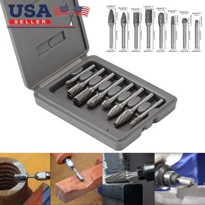 1/4'' Double Cut Tungsten Steel Carbide Rotary Burr Die Grinder Shank Bit Set US - Picture 1 of 17