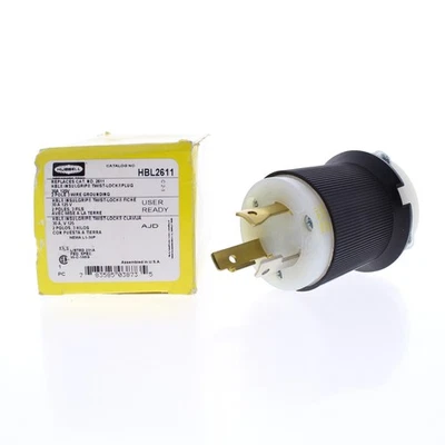 Plugue de bloqueio Hubbell Bryant NEMA L5-30P torção giro monofásico 30A 125V HBL2611 - Imagem 1 de 4