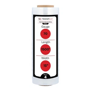 15" x 1500' 70 Gauge 4 Rolls Cast Hand Pallet Stretch Wrap Plastic Shrink Film - Picture 1 of 9