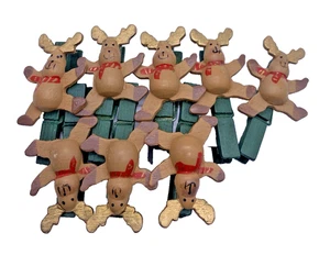 Weihnachtskartenhalter Wäscheklammern Rentier Vintage Holz bemalt Set Posten 8 - Bild 1 von 8