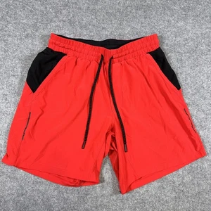 Lululemon Shorts Mens Medium Red Black Athletic Training Zip Pockets Drawstring - Picture 1 of 6