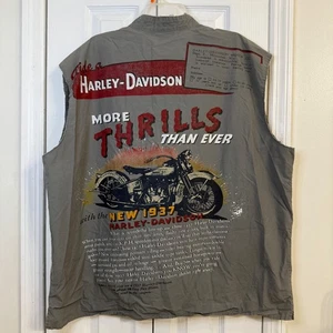 Vintage Harley Davidson Motorcycles Mens Gray Button Up Shop Shirt Size 2X xxl - Picture 1 of 6