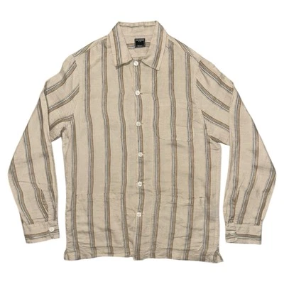 Todd Snyder New York Striped 3 Pocket Chore Linen Shirt Size Small Cream - Image 1 of 4