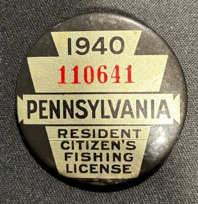 Botón de licencia de pesca de ciudadano residente de Pennsylvania vintage 1940 110641 Foto 1 de 2