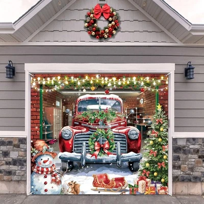 Christmas Garage Door Banner Cover Decorations,7 x 8 Ft Red Truck Christmas S... - Image 1 of 4