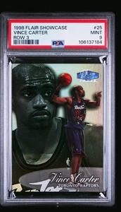 1998 FLAIR SHOWCASE 25 VINCE CARTER ROW 3 RC ROOKIE CARD PSA 9 7A - Picture 1 of 2