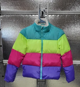 Chaqueta de invierno Cat & Jack niña talla 7/8 - rayas multicolores - acolchado - sin capucha - Imagen 1 de 4