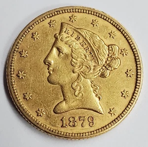 1879 $5.00 Liberty Head Gold Coin Half Eagle AU - Picture 1 of 4