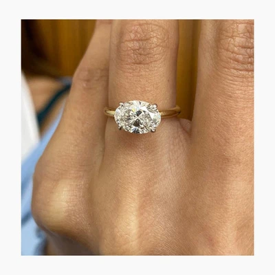 2CT Oval Lab Grown Diamond EF/VVS Solitaire Ring for Wife 14k Two Tone Gold - Image 1 of 4