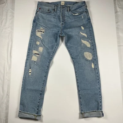 Gap White Oak Cone Denim Selvedge Distressed Slim Straight Jeans Size 33x30 - Image 1 of 4