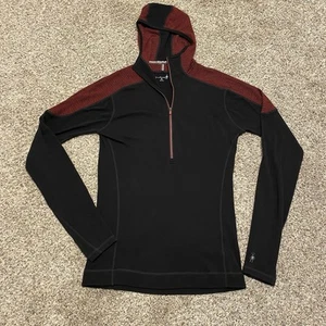 Smartwool Women's Midweight Hoody Medium Black Red 100% Merino Wool 1/2 Zip EUC - Picture 1 of 10