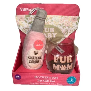 Pet Mother's Day Gift Set Dog Squeak Toy Bandana FUR MOM Wine Glass - M Dog - Picture 1 of 1