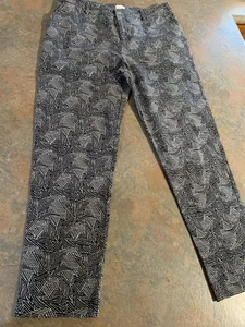 Designer GORMAN Stretch Tapered Leg Flat Front Pants Size 12 Navy Geometric - Picture 1 of 16