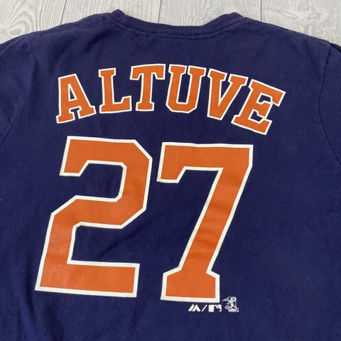 Jose Altuve #27 Houston Astros YOUTH kids t-shirt Sz L 14-16 Majestic blue Cover