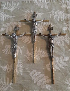 Vintage Crucifix Brass and Metal West Germany Set of 3 - Picture 1 of 12