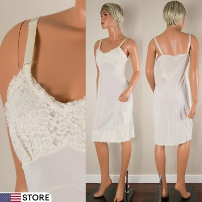 💖 Vestido ARISTOCRAFT Superior Blanco Sin Mangas Completo Nylon Floral Apliques Encaje 36 años 60 Foto 1 de 4