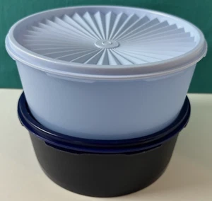 Tupperware Servalier Cookie Canisters 8" Rounds Set of 2 Light and Navy Blue New - Picture 1 of 1