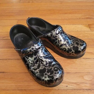 Dansko Professional Floral Metallic Black Silver Patent Clogs US 7.5 - 8 / EU 38 - Picture 1 of 8
