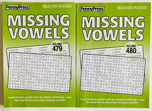 Lot of 2 MISSING VOWELS Word Search Seek Find Penny Press Puzzles Dell Variety x - Picture 1 of 5