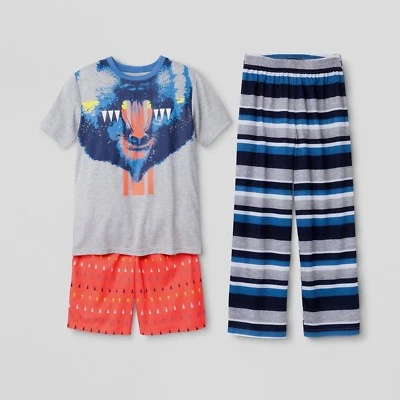 Nuevo Conjunto de pijama camisa corta y pantalón animal babuino gato y gato de 3 piezas para niños XS 4-5 Foto 1 de 4