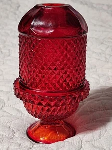 VTG Viking Diamond Point Fairy Light Lamp Glass Candle Holder Red Cadmium Glow - Picture 1 of 8