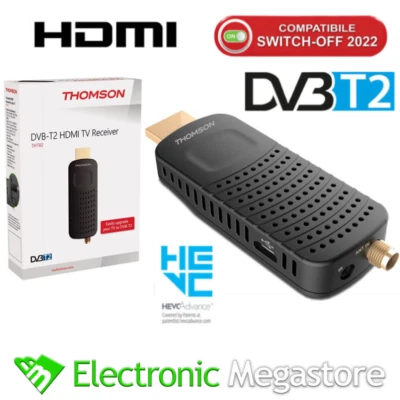 Decoder Digitale Terrestre HD THOMSON, DVB-T2 HEVC H265,10 bit Formato Pocket - Immagine 1 di 4