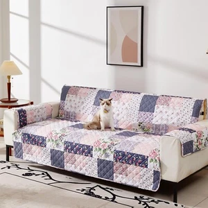 EVERHUG Microfiber Loveseat Cover Elastic Straps Patchwork Floral Pet Protector - Picture 1 of 9