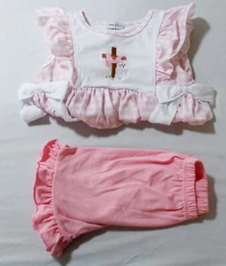 Abby & Erie Girl's Lamb Embroidery Gingham Bow Ruffle Set EJ2 Pink/White Size 4  - Picture 1 of 7
